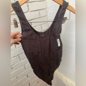 NWT Skims dark gray ripped scoop neck cheeky body suit size l/xl